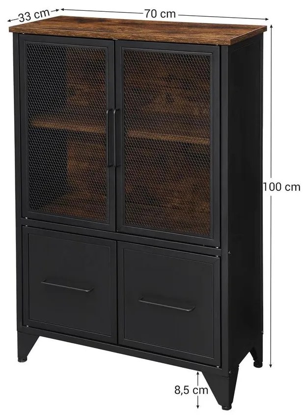 Padlón álló tárolószekrény, Könyvespolc 75 x 100 x 33 cm rusztikus barna