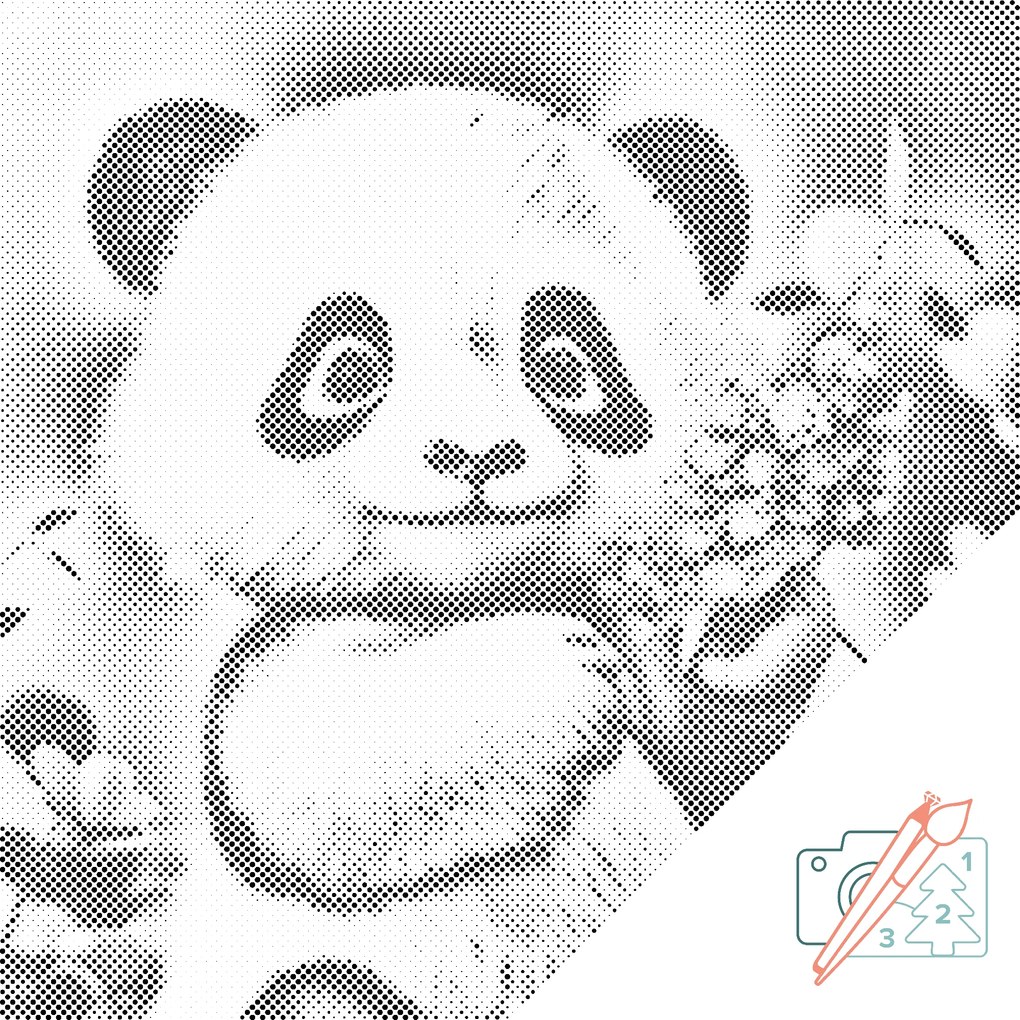 Gario PontPöttyöző Aranyos panda Méret: 50 x 50 cm, Keretezés: Keret nélkül (csak a vászon), Pontok színe: Fekete