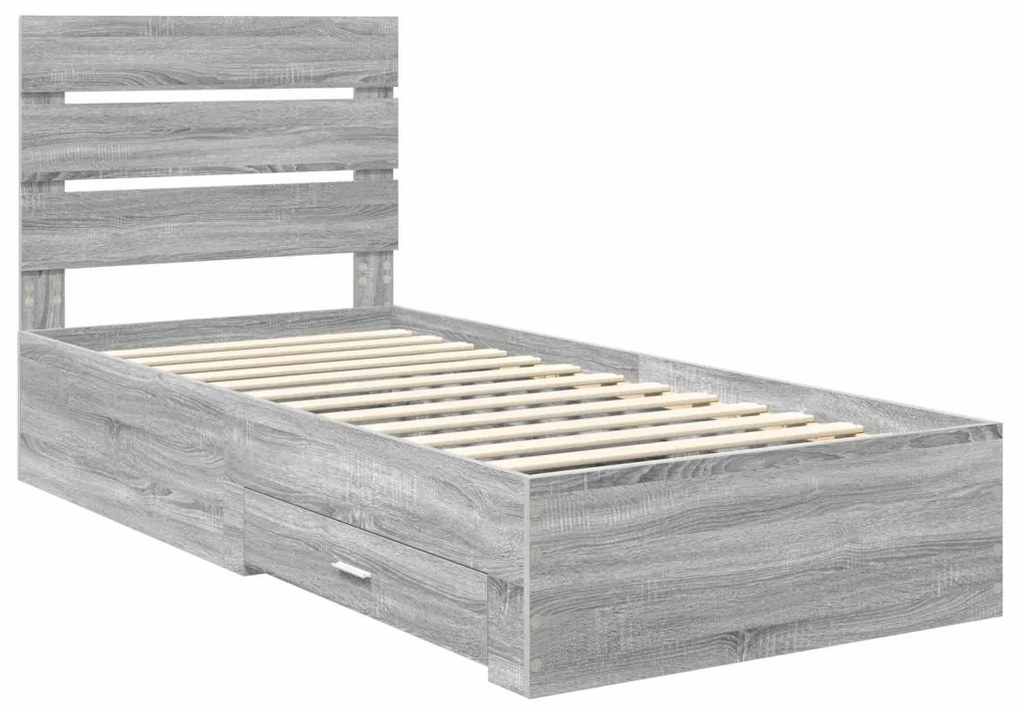 vidaXL Ágykeret fiókkal fejtámlával Szürke Sonoma 100 x 200 cm Faanyag