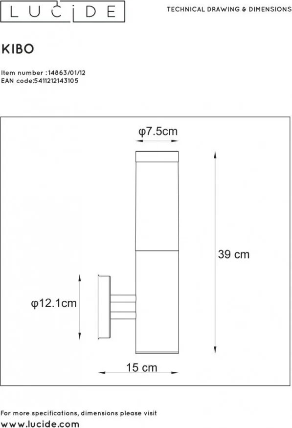 LUCIDE 14863-01-12 KIBO Modern Kültéri Fali Lámpa E27 IP44
