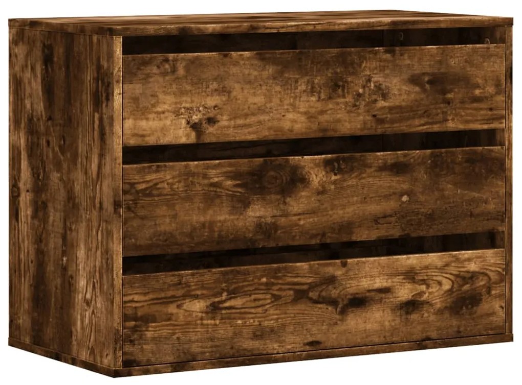 füstös tölgy színű szerelt fa fiókos sarokszekrény 80x41x58 cm