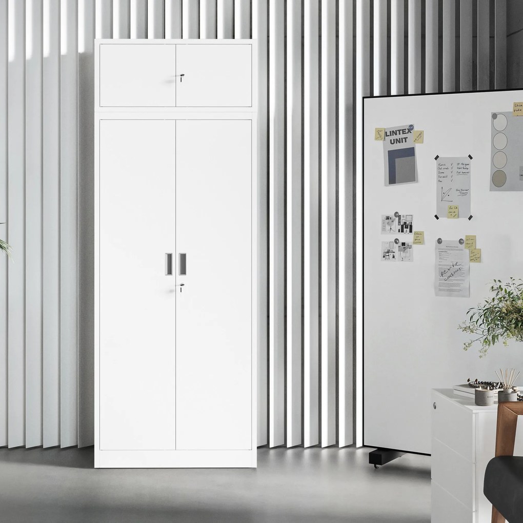 4 polcos fém irodai szekrény, fehér, 1750x800x400 mm: JAN Compact
