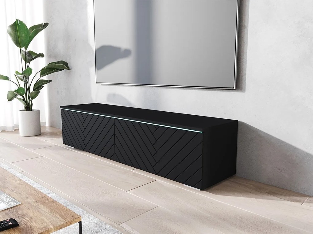 TV szekrény Dlana 140 MDF (fekete grafit + halcsont fekete) (fehér LED világítás). 1106204