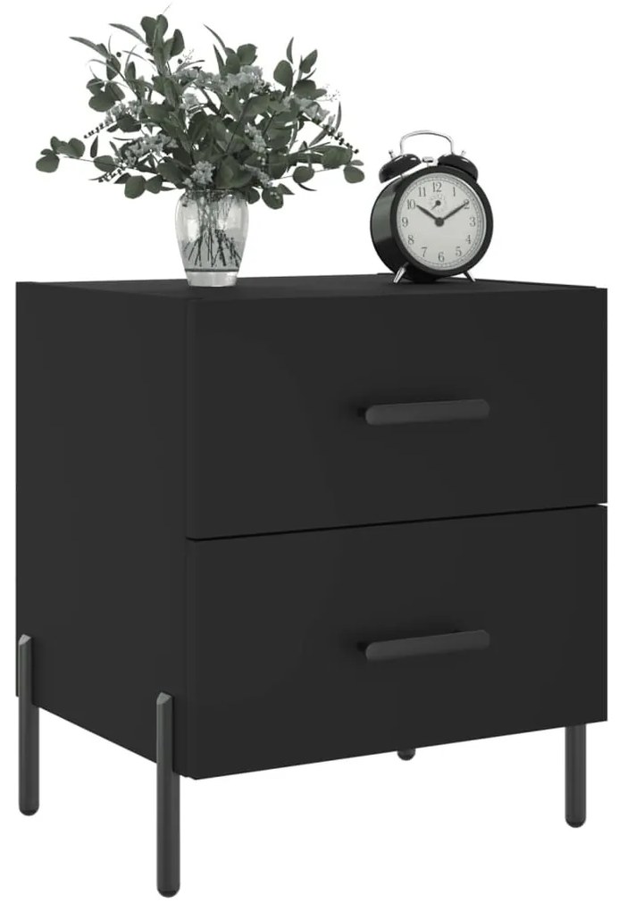 2 db fekete szerelt fa és vas éjjeliszekrény 40 x 35 x 47,5 cm