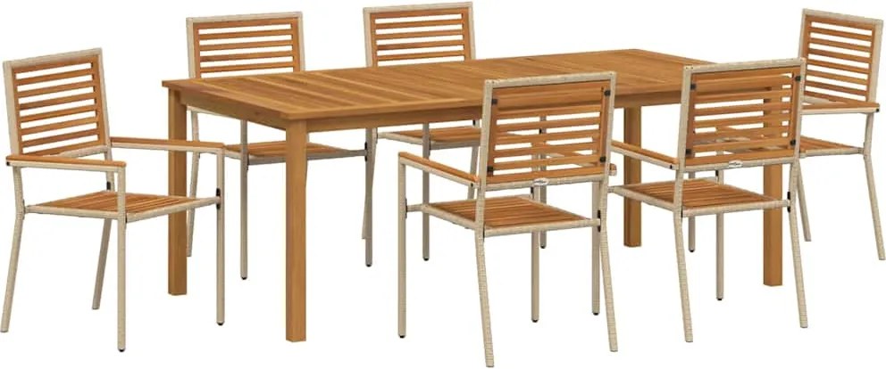 vidaXL Kert étkező szett 7 pcs Bézs Tömör Akácfa