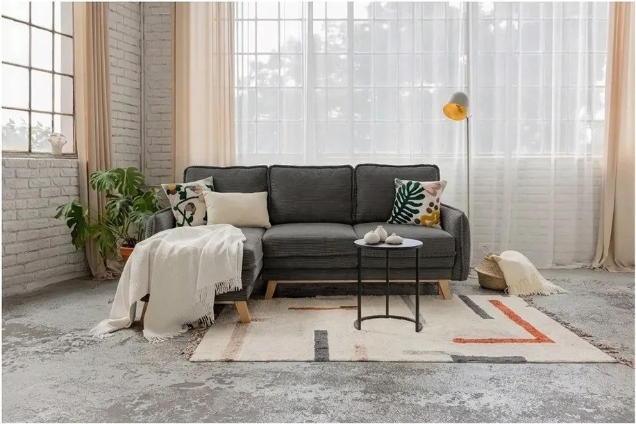 Szürke kordbársony kinyitható sarokkanapé (variálható) Tori – Bonami Selection