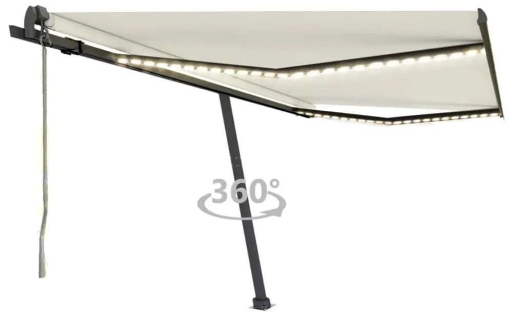 krémszínű automata szélérzékelős és LED-es napellenző 450x350cm