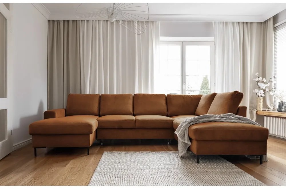 Narancssárgásbarna kordbársony kinyitható sarokkanapé (jobb oldali) Lofty Lilly – Miuform