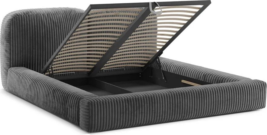 Szürke kárpitozott ágyneműtartós franciaágy ágyráccsal 200x200 cm Martina – Micadoni