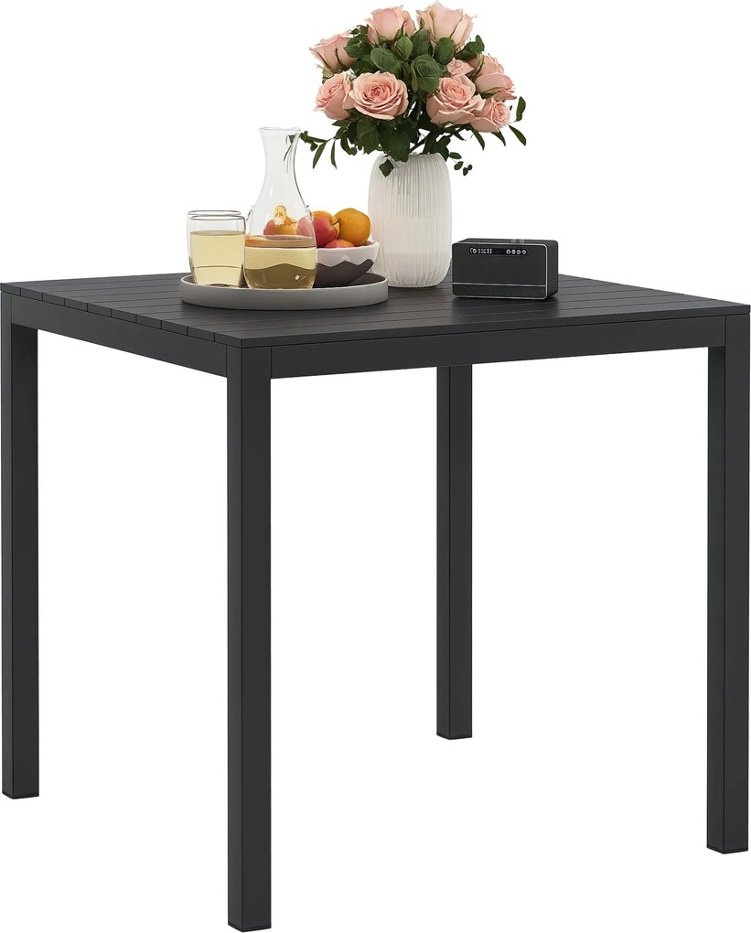 Outsunny Alumínium Kerti Asztal 73x73 cm Időjárásálló Svédasztal Fából készült megjelenéssel, 4 személyes Kemping Asztal Csúszásmentes Erkély Asztal K