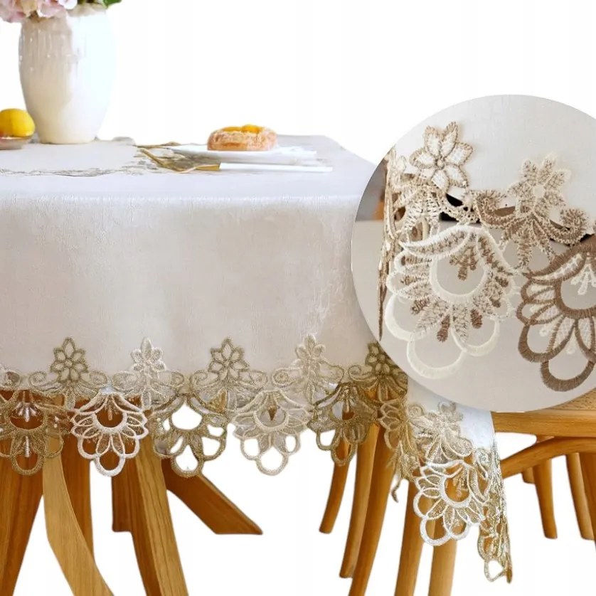 Abrosz asztalra Fehér, barna gipsz Foltálló téglalap alakú 80x140