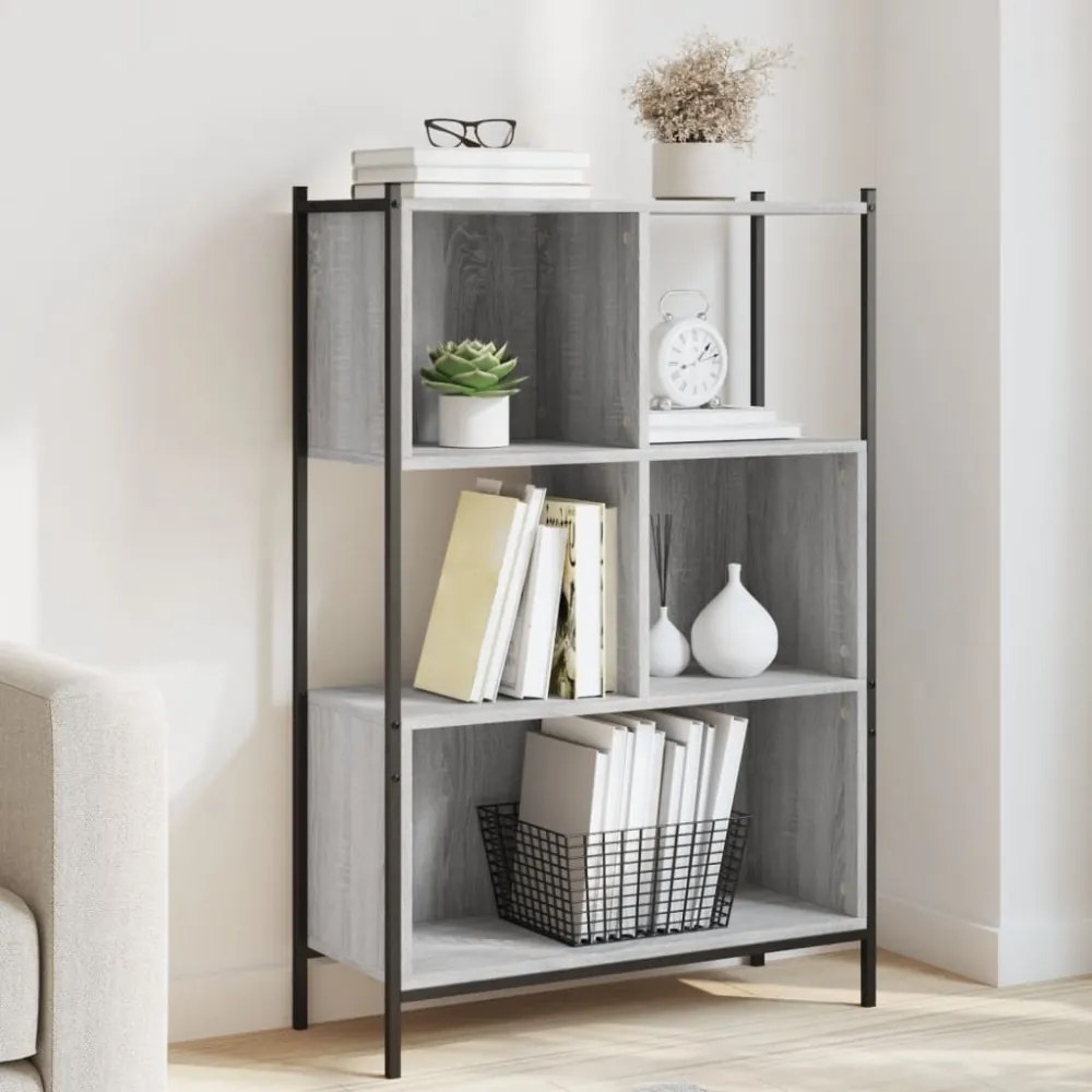 szürke sonoma színű szerelt fa könyvespolc 72x28x109 cm