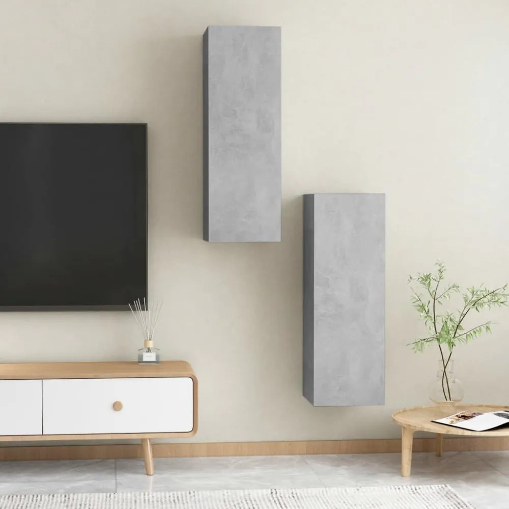 2 db betonszürke szerelt fa TV-szekrény 30,5 x 30 x 90 cm