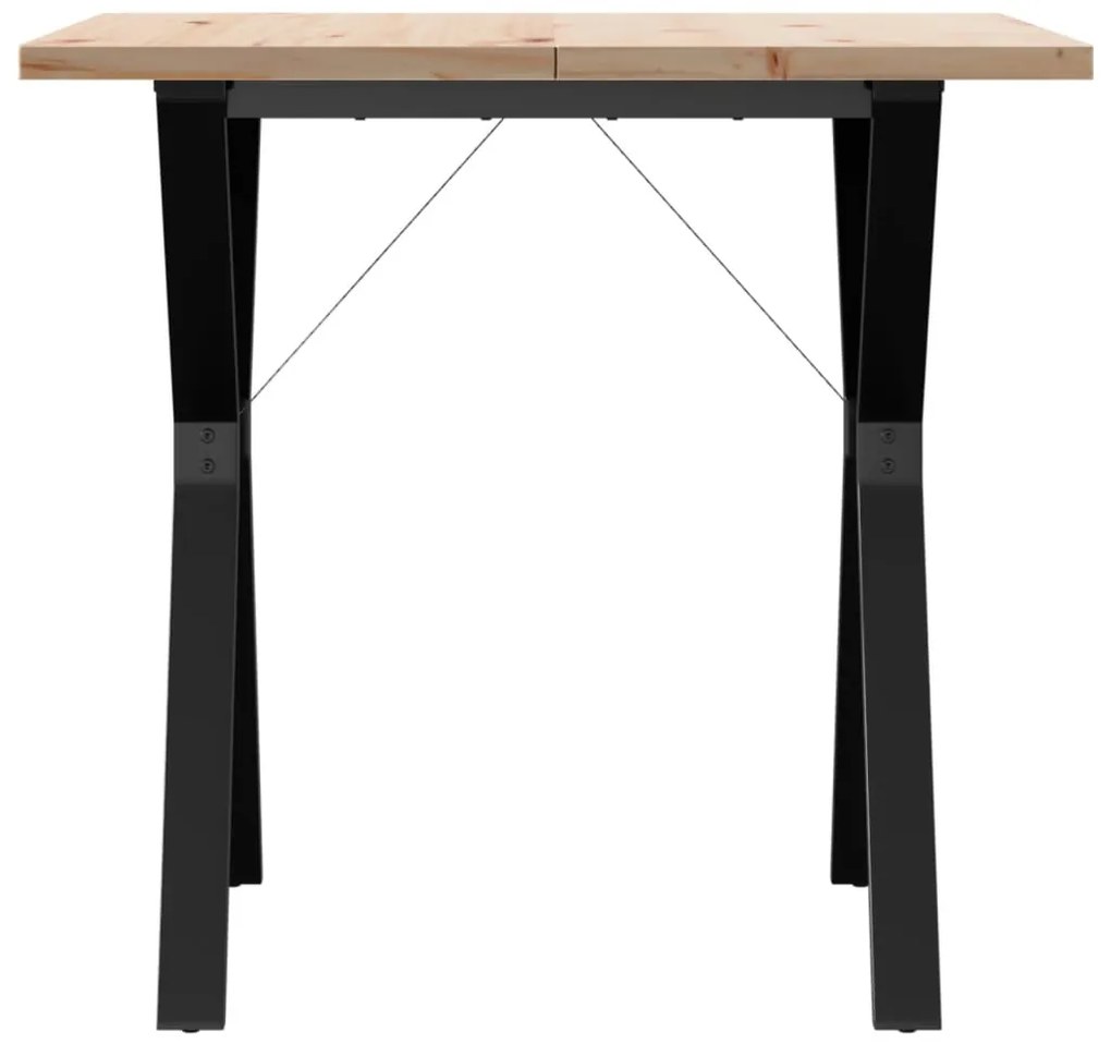 Tömör fenyőfa és acél étkezőasztal Y-vázzal 80x80x75,5 cm