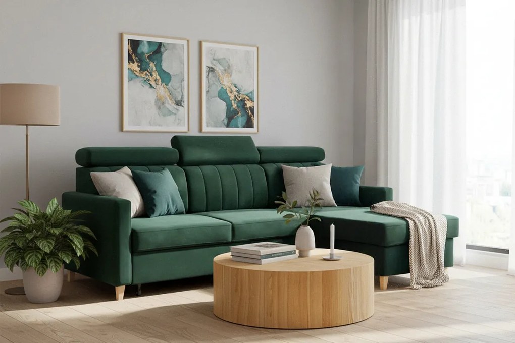 Vario sarokkanapé ágyfunkcióval univerzális jobb/bal oldali - zöld bársony Bluvel 78