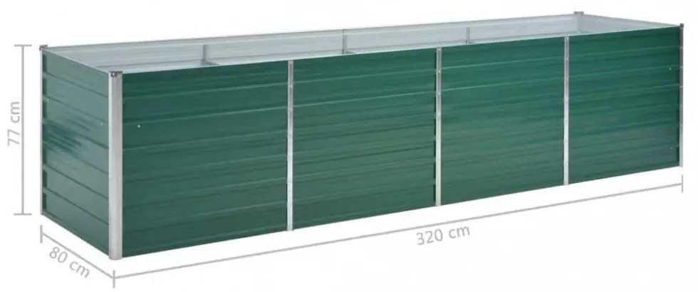 zöld horganyzott acél kerti magaságyás 320 x 80 x 77 cm