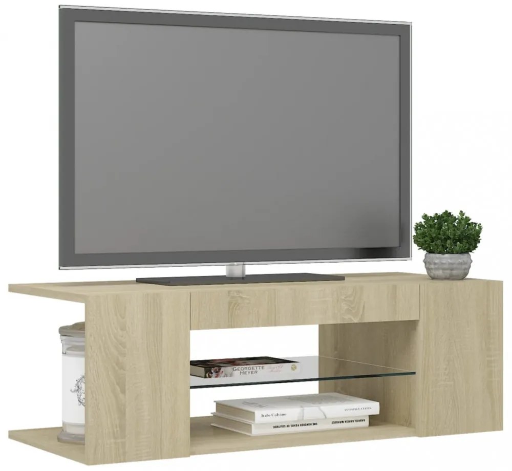 sonoma tölgy színű TV-szekrény LED lámpákkal 90 x 39 x 30 cm
