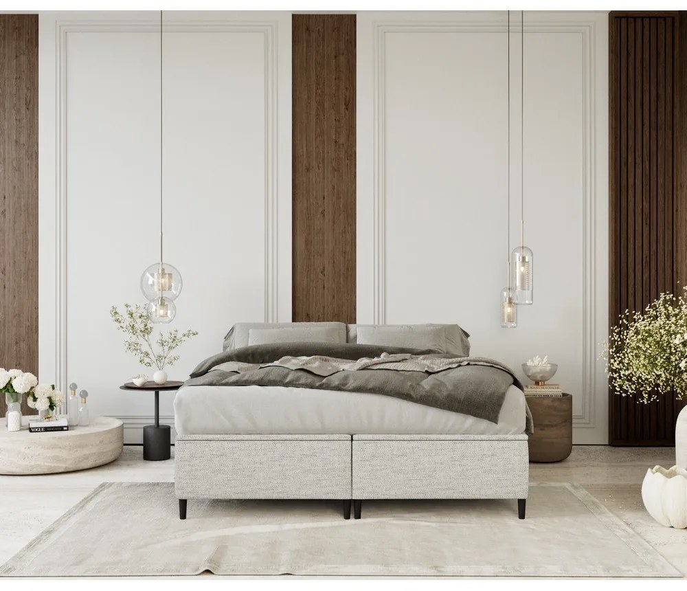 Világosszürke kárpitozott ágyneműtartós franciaágy 200x200 cm Tate – Maison de Rêve