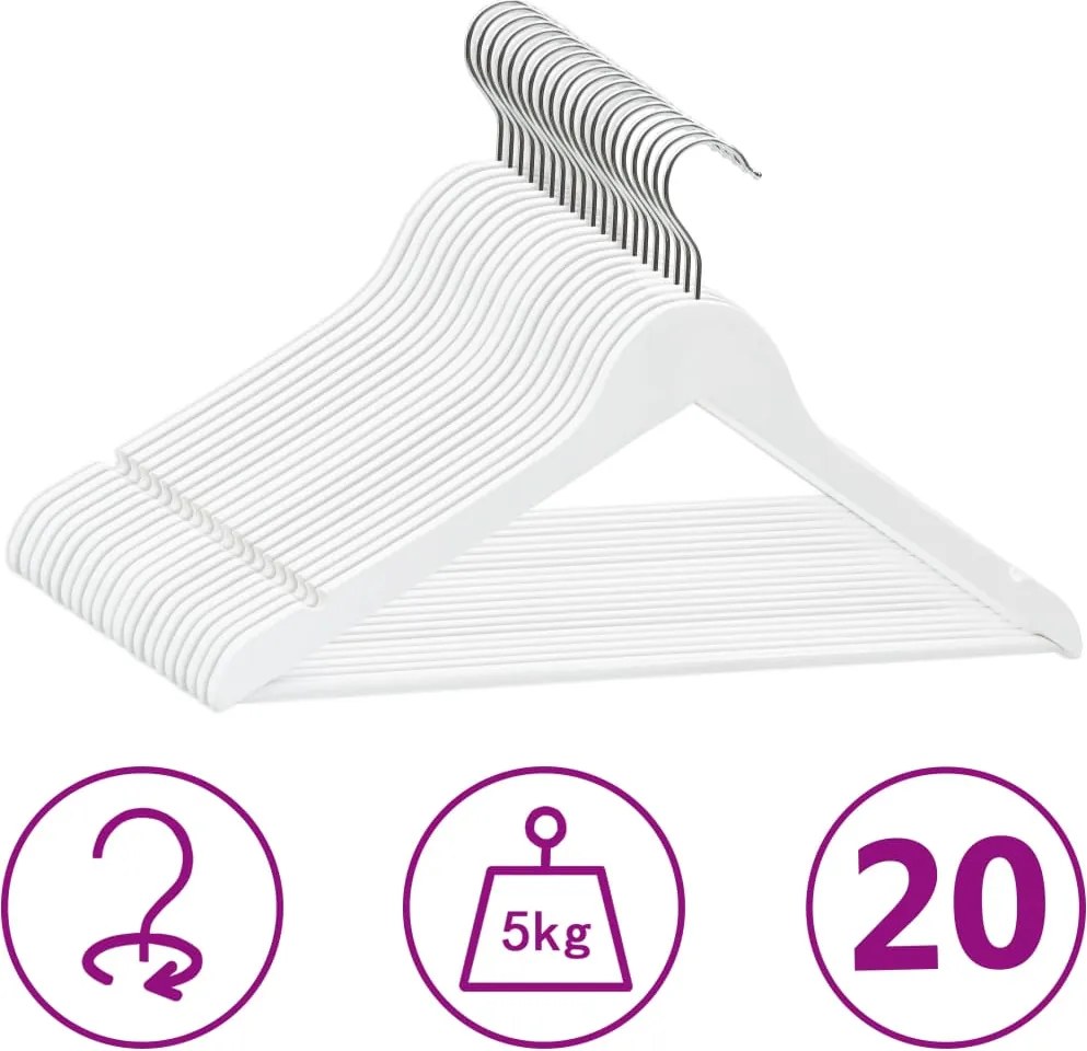vidaXL 20 db fehér csúszásmentes keményfa ruhaakasztó