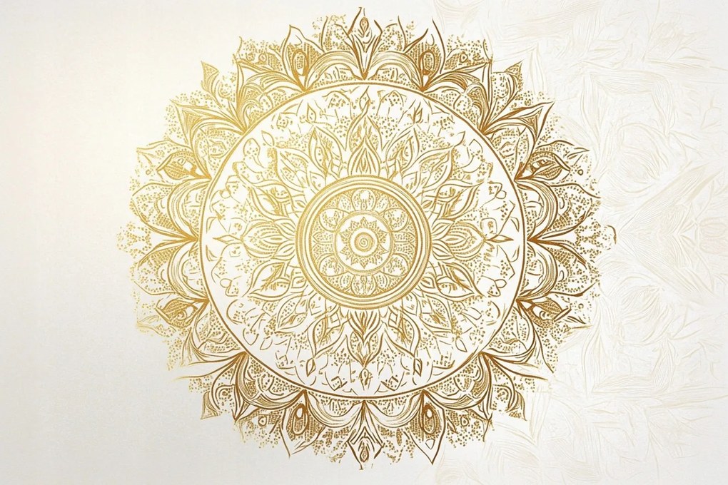 Vászonkép Canvas Mandala Fehér Arany Harmónia Wellbeing Zen 120x80