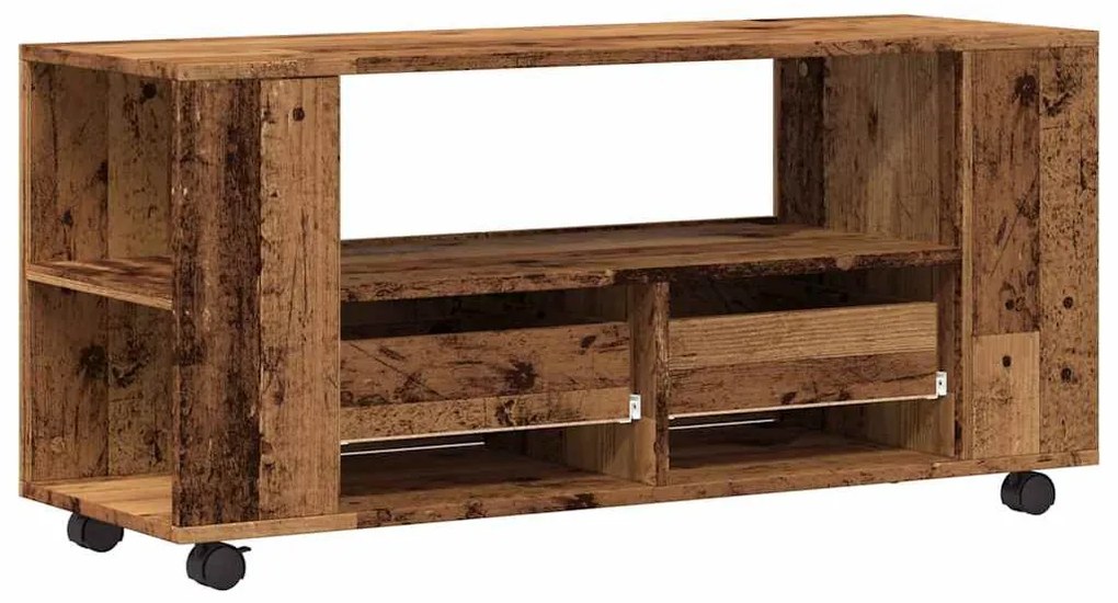 antik fa színű szerelt fa TV-szekrény kerekekkel 102x34,5x43 cm