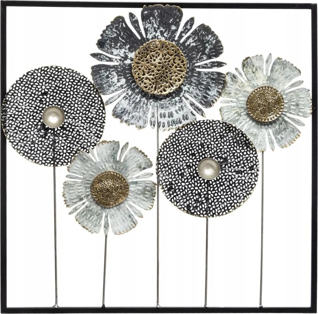 Fali dekoráció Fém virág dekoráció 50x50 cm tavaszi dekoráció a nappaliba