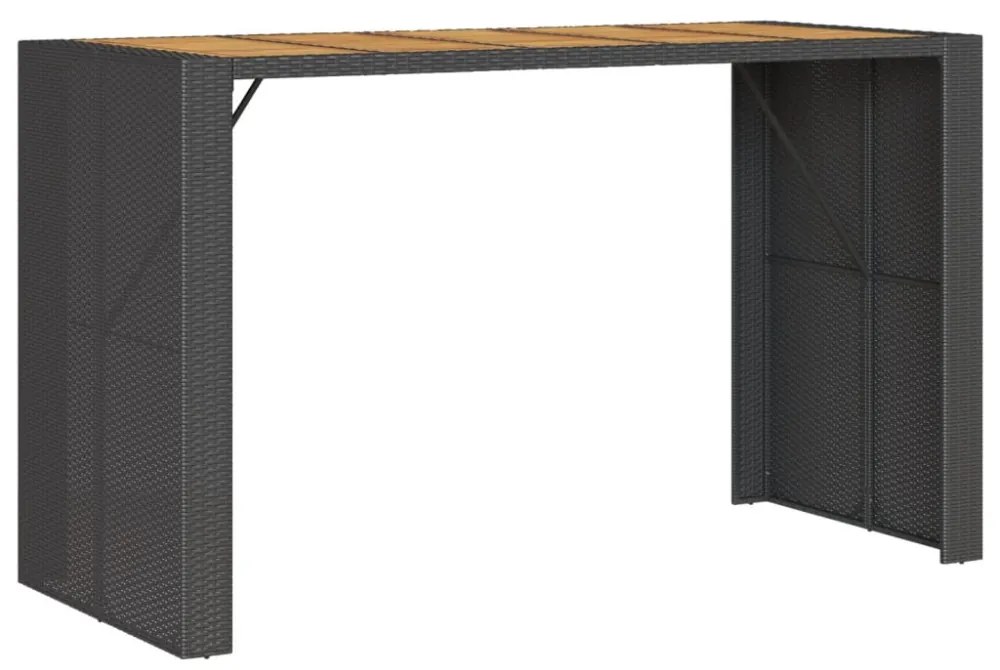 fekete polyrattan kerti bárasztal akácfa lappal 185x80x110 cm
