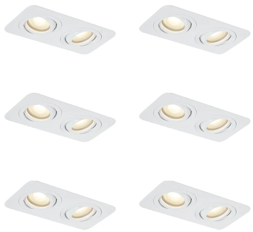 6 darabos, lekerekített, süllyesztett spotlámpa szett, fehér, GU10 50mm, forgatható és dönthető, IP44, 2-lámpás - Alberto