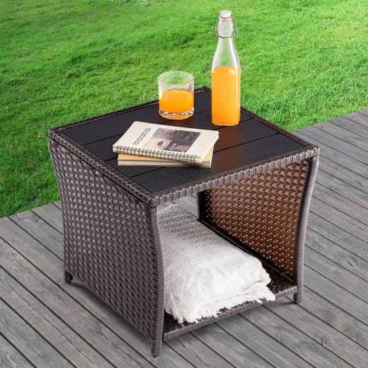 Casaria® Vedis rattan asztal 45x45x40cm - barna