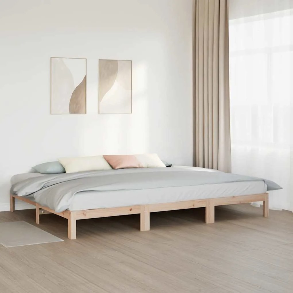 családi ágykeret matrac nélkül 240x200 cm tömör fa fenyőfa