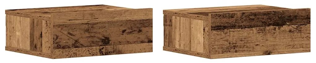 2 db antik fa szerelt fa lebegő éjjeliszekrények 40x32x15 cm