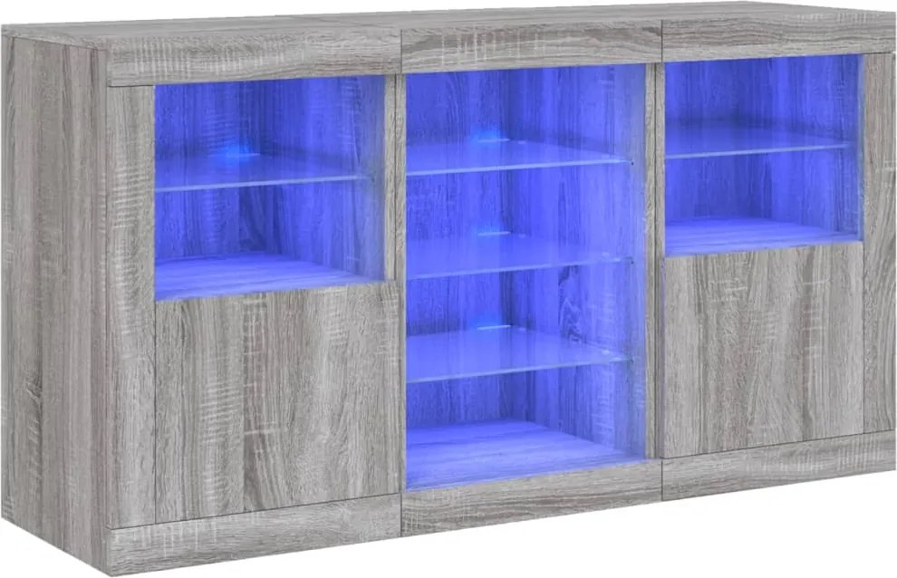 vidaXL szürke sonoma tálalószekrény LED-világítással 123 x 37 x 67 cm