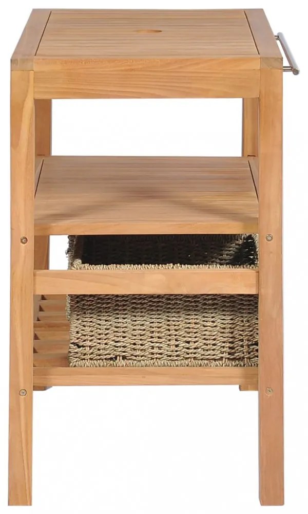 Tömör tíkfa fürdőszobai pipereszekrény 2 kosárral 74x45x75 cm