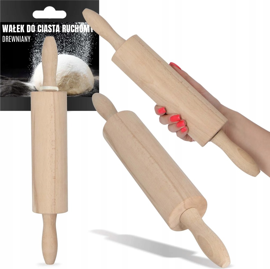 Tésztahenger Fából Nagy Konyhai Mozgatható Forgatható Pizza Hagyományos Q6