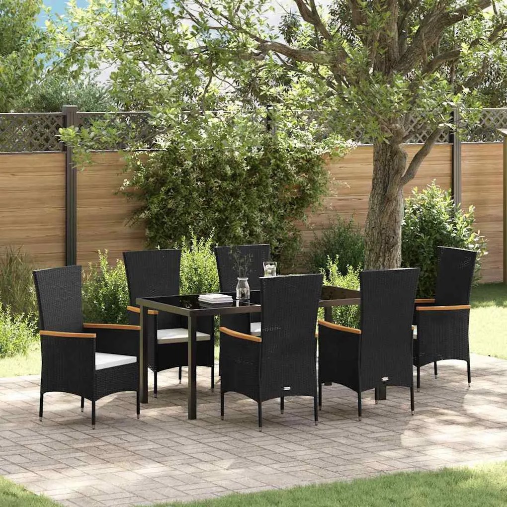 Kert étkező szett párnával 7 pcs Fekete Poli rattan