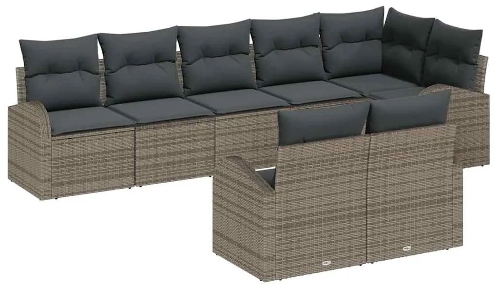 vidaXL Kerti Kanapé Szett párnával tárolóval 8 pcs Szürke polirattan