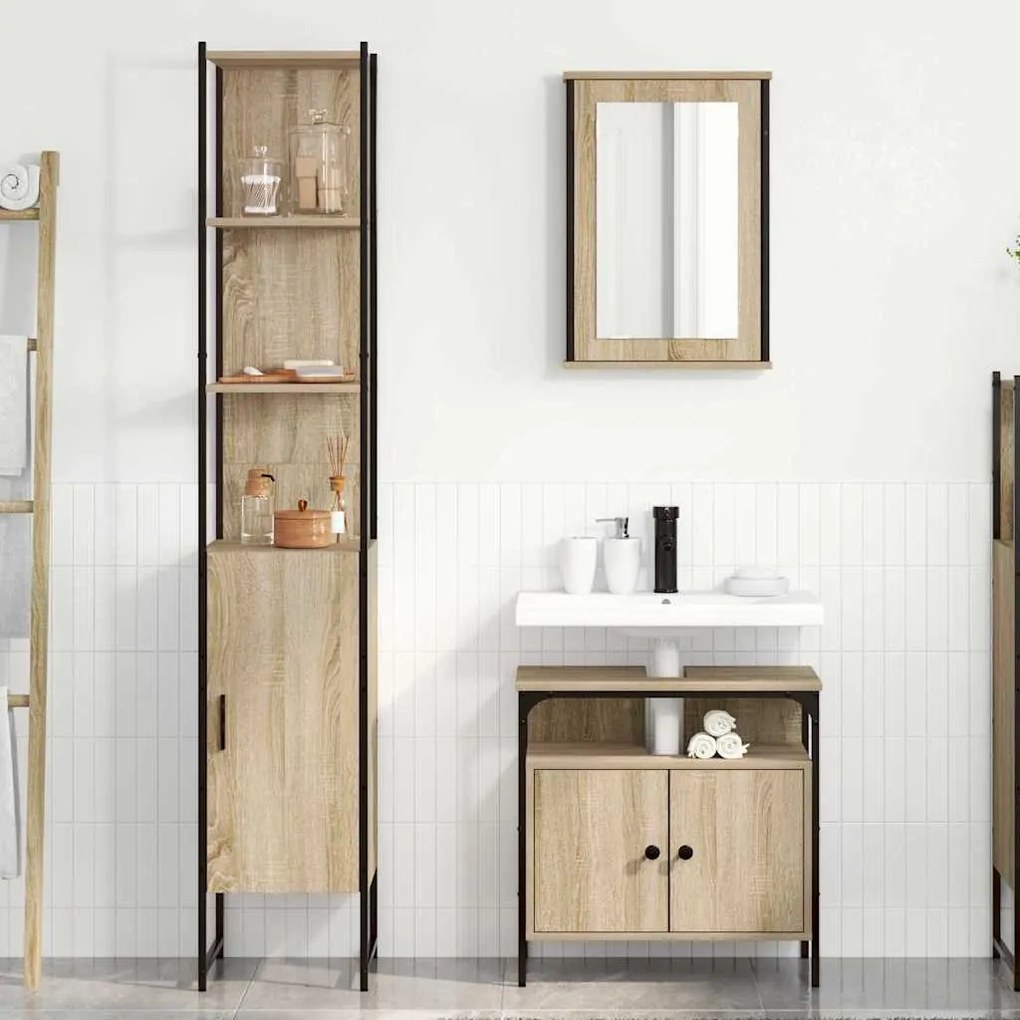 Fürdőszoba bútor szett 3 pcs sonoma tölgy 33 x 33 x 185.5 cm