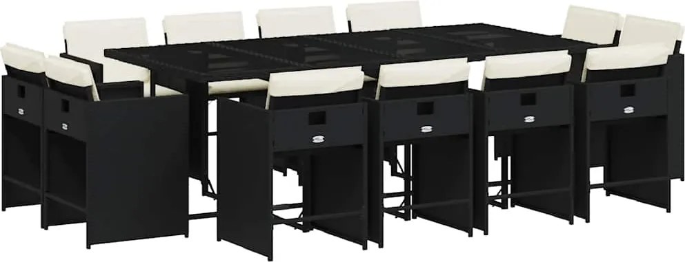 vidaXL 13 részes fekete polyrattan kerti ülőgarnitúra párnákkal