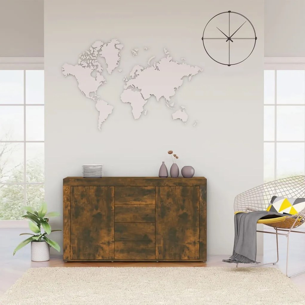 füstös tölgy színű szerelt fa tálalószekrény 120 x 36 x 69 cm