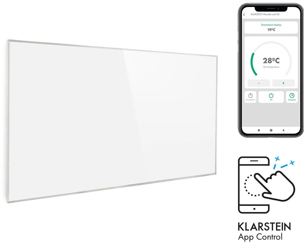 Klarstein Wonderwall 600 Smart, infravörös hősugárzó, 60 x 100 cm, 600 W, heti időzítő, IP24, fehér