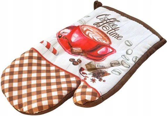 Konyhai kesztyű 18x27-es, mágnessel 2 db, barna fehér kávéscsésze