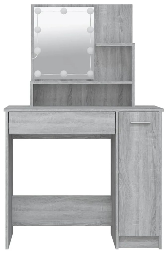 Szürke sonoma LED-es fésülködőasztal 86,5 x 35 x 136 cm