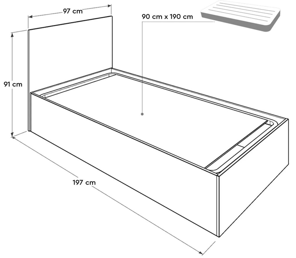 Egyszemélyes ágy 90 cm Kalabora (ágyráccsal) (tárolóhellyel) (fehér). 1108497