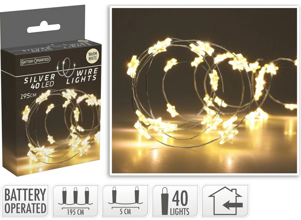 Csillag fénydrót 1,95 m, 40 mikro LED, meleg fehér