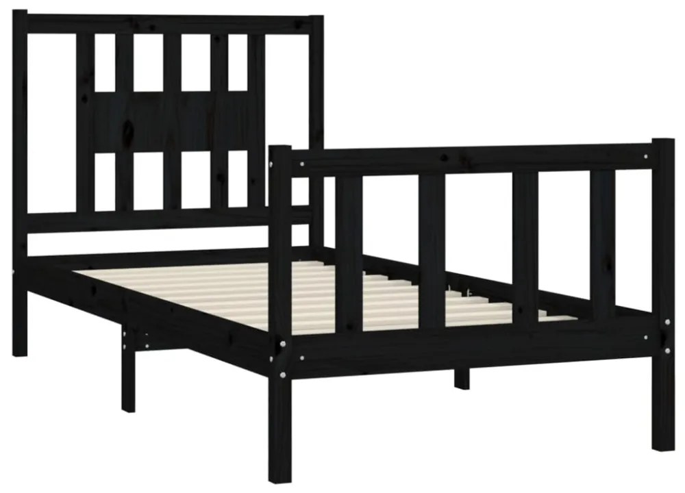 fekete tömör fenyőfa ágykeret fejtámlával 100 x 200 cm