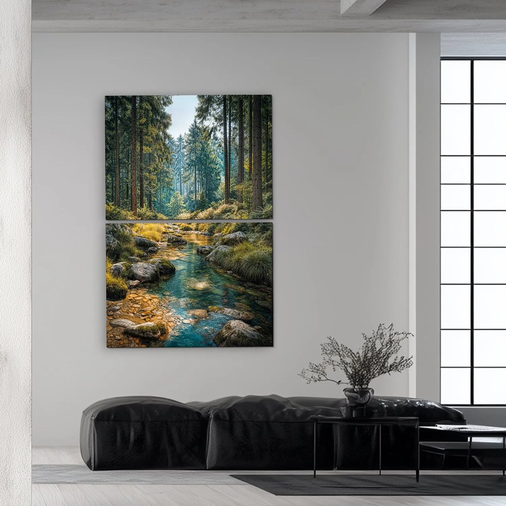 DUBLEZ | Fából készült színes kép - Erdői patak