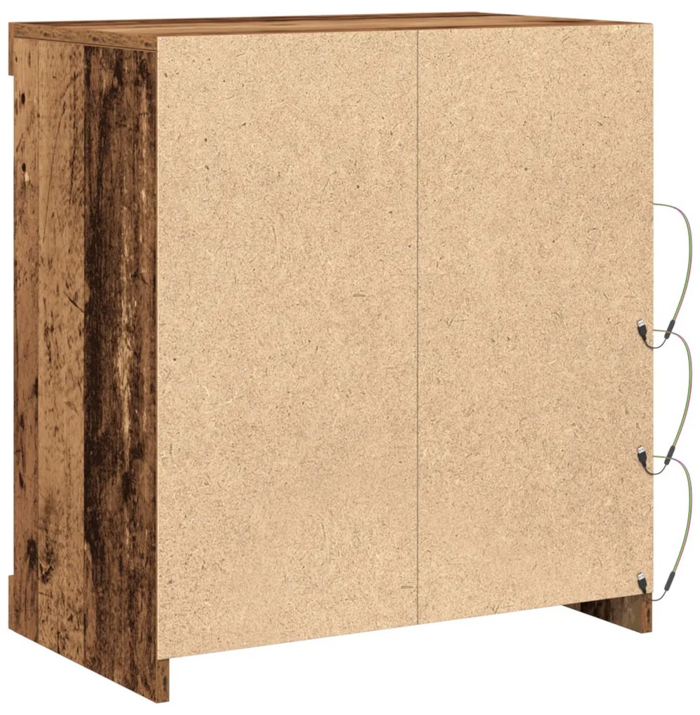 Oldalbord LED világítással, Régi fa 60,5x37x67 cm