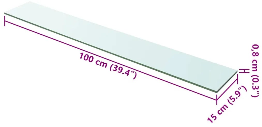 2 db átlátszó üveg paneles polc 100 x 15 cm