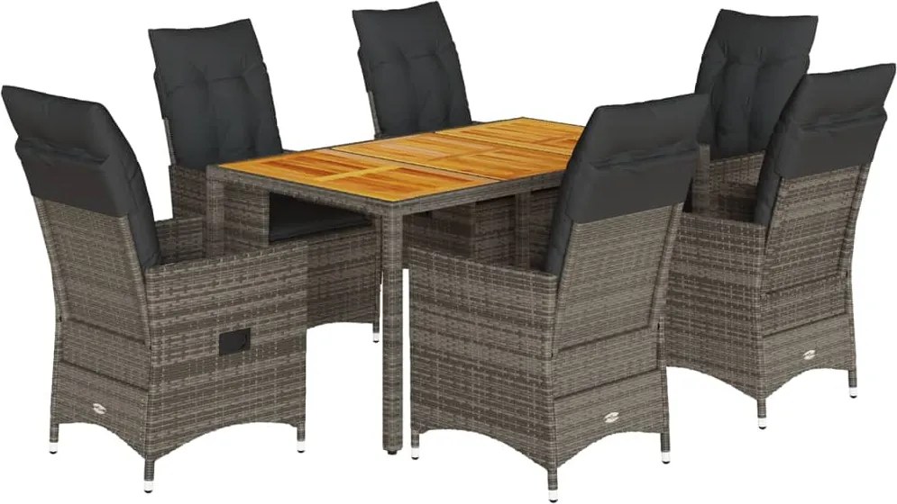 vidaXL 7 részes szürke polyrattan kerti étkezőgarnitúra párnával