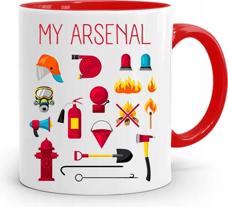 Piros Bögre Tűzoltónak Az Én Arzenálom Ajándék nyomtatott fényképpel